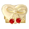 Gouden hartbedeltje met rode stenen en strik voor doe-het-zelf Italiaanse modulaire armband - Rode Zirkoon Hart / 1 Stuk / Goud