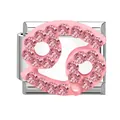 Charm Cancro con strass rosa per bracciali a maglie stile italiano in acciaio inossidabile - Cancro Strass Rosa / 1x0.9 cm / Argento