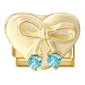 Italiaanse gouden hart bedel met strik en blauwe stenen voor DIY modulaire armband - Blauw Strass Hart 1 / 1 Stuk / Goud
