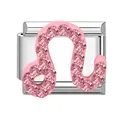 Link charm zodiaco Leone con strass rosa per bracciale modulare italiano fai da te - Leone Strass Rosa / 1x0.9 cm / Argento