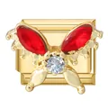 Elegante gouden roestvrijstalen vlinder modulaire bedel met rode en heldere stenen - Rode diamant vlinder / 1 Stuk / Goud