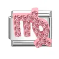 Maglia per bracciale italiano con segno zodiacale Vergine in strass rosa su acciaio - Vergine Strass Rosa / 1x0.9 cm / Argento