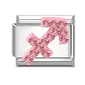 Charm italiano Sagittario rosa con strass e base in acciaio inossidabile - Sagittario Strass Rosa / 1x0.9 cm / Argento