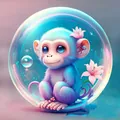 Cute 12 Chinese Zodiac Monkey acrylic flat car hanging ornament in a bubble design - Monkey