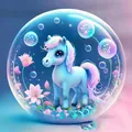 Detailed view of cute blue pony inside glass bubble car rear view mirror acrylic pendant - Horse