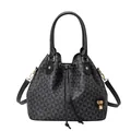 Borsa a secchiello capiente con stampa geometrica da donna con tracolla e manico - Nero Mulino a Vento