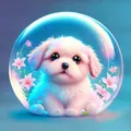 Adorable cachorro de dibujos animados en una burbuja con flores rosas colgante acrílico - Perro