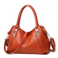Elegant orange faux leather tote bag with large capacity and detachable strap. - 36X14X23CM / Brown