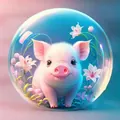 Colgante de coche de acrílico de cerdo del zodiaco con flores de lirio - Cerdo