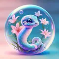 Detalle de un lindo colgante de serpiente del zodiaco púrpura en una bola de cristal mágica - Serpiente