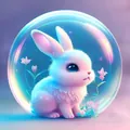 Detalle de un adorno de acrílico para coche con un conejo tierno en tonos pastel. - Conejo
