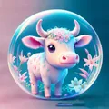 Lindo colgante de coche de acrílico de vaca blanca con flores rosas en esfera luminosa - Vaca