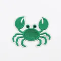 Close-up of a green crab embroidered patch with clear 4.9cm x 6cm size markings - Green Crab Style (W29PX-078-01)