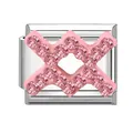 Charm Aquarius zodiaco con strass rosa per bracciale italiano in acciaio inossidabile. - Acquario Strass Rosa / 1x0.9 cm / Argento