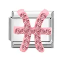Charm Pesci con strass rosa per bracciale modulare italiano fai-da-te in acciaio inossidabile - Pesci Strass Rosa / 1x0.9 cm / Argento