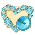 Maillon de breloque coeur doré élégant avec cristaux bleu clair pour bracelets italiens. - Cœur Strass Bleu 2 / 1 Pièce / Or