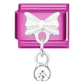 Maillon de bracelet modulaire rose avec nœud argenté et pendentif en cristal clair élégant - Petit Papillon / 1*0.9cm / Rose rosé