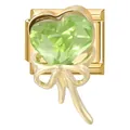 Maillon de bracelet modulaire italien avec un cœur en résine facettée verte et nœud - Nœud Cœur Vert / 1 Pièce / Or