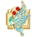 Charm modulaire papillon italien élégant avec émail bleu et cristaux étincelants - Papillon en Émail / 1 Pièce / Or
