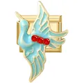 Charme modulaire en acier inoxydable doré avec oiseau bleu clair et cristaux rouges - Grue Émaillée / 1 Pièce / Or