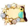 Maillon de charme italien avec toucan coloré et motif floral en pierres dorées - Couronne d'oiseau / 1 Pièce / Or