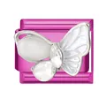 Maillon de charme italien magenta orné d'un papillon en émail blanc et cristaux - Papillon en Zircon Blanc Type 1 / 1*0.9cm / Rose rosé