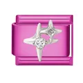 Charm italien magenta pour bracelet modulaire avec étoile en argent et pierre claire. - Double Étoile à Quatre Pointes / 1*0.9cm / Rose rosé