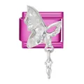 Maillon de bracelet modulaire italien avec base rose et pendentif papillon argenté - Dangle Butterfly / 1*0.9cm / Rose rosé