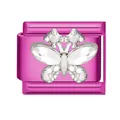 Maillon de bracelet modulable rose avec papillon en cristal argenté pour bijoux DIY italiens - Papillon en Zircon Blanc Type 2 / 1*0.9cm / Rose rosé