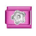 Maillon de bracelet modulaire italien rose magenta avec détail de fleur argentée décorative - Fleur / 1*0.9cm / Rose rosé