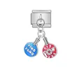 Detailed close-up view of silver Ping Pong paddle charm for modular jewelry bracelets - Ping Pong Paddles (D402)