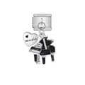 Macro view of a silver piano and heart music charm for an Italian modular bracelet link - Piano Style (D390)