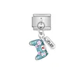 Detail view of Italian charm link featuring a blue game controller pendant with PLAY tag - Game Controller Style (D391)