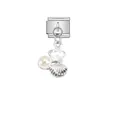 Premium stainless steel Italian charm link with elegant pearl, shell, and star pendants - Pearl Shell Star Set (D525) / Silver