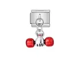 Close-up of Italian modular charm link with silver fist and red dumbbell pendant - Power Dumbbell (D404)