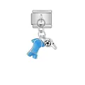 Close-up detail of silver Italian charm with blue enamel football jersey and whistle - Soccer Jersey and Whistle (D405)