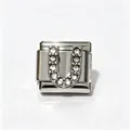 Macro detail of Italian modular bracelet link with crystal-paved letter U design - Rhinestone Letter U Style