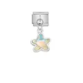 Close-up of a stainless steel Italian modular charm with iridescent star pendant - Iridescent Aurora Star (D523) / Silver
