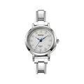 Elegante silberne Gliederarmbanduhr mit Kristallindexen und blauen Zeigern im Detail - Komplette Uhr (watch117) / Silber Weißes Zifferblatt