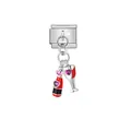 Detail of Italian modular charm link with red enamel wine bottle and glass pendant - Fine Wine Style (D394)