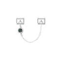 Elegant stainless steel Italian modular charm link with a green birthstone and safety chain. - Dark Green Birthstone Style (D814)
