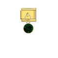 Close-up of a gold Italian modular link charm with a round faceted green gem pendant - Dark Green