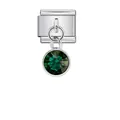 Detailed view of Italian charm link with faceted green birthstone pendant - Green Birthstone (D257)