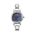 Exquisite Detailaufnahme einer silbernen Moduluhr mit blauem Zifferblatt und Diamanten. - Komplette Uhr (watch118) / Silber Blaues Zifferblatt