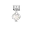 Elegant silver stainless steel Italian charm link with heart shaped shell pendant detail. - Iridescent Heart Pendant (D522) / Silver