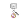 Detail view of Italian volleyball charm with pink enamel and sparkling heart stone - Volleyball (D407)