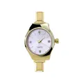 Close-up detail of a gold stainless steel Italian modular watch with a pink sunray dial - Complete Watch / Pink Watch With Rhinestones (watch078)
