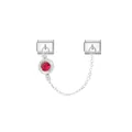 Detailed macro view of an Italian modular charm with a red birthstone and silver link chain - Red Birthstone Style (D812)