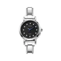 Detailaufnahme einer minimalistischen silbernen Moduluhr mit schwarzem Kristallzifferblatt - Komplette Uhr (watch119) / Silber Schwarzes Zifferblatt