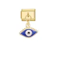 Detailed view of a gold Italian modular charm with a blue evil eye pendant - Gold Base Blue Enamel Evil Eye Style (D810) / Gold